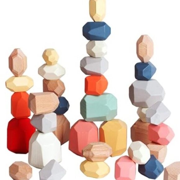 Bestamtoy 36 PCS Colorful Natural Quality Wooden Sensory Building Stone Toy Set - Picture 3 of 5